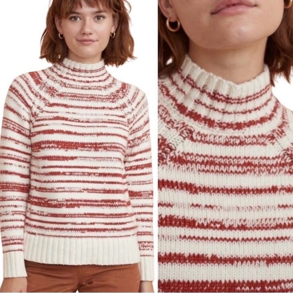 Marine Layer Amy Mock Neck Sweater Color Chili Cream Marl Stripe Cozy Size S.